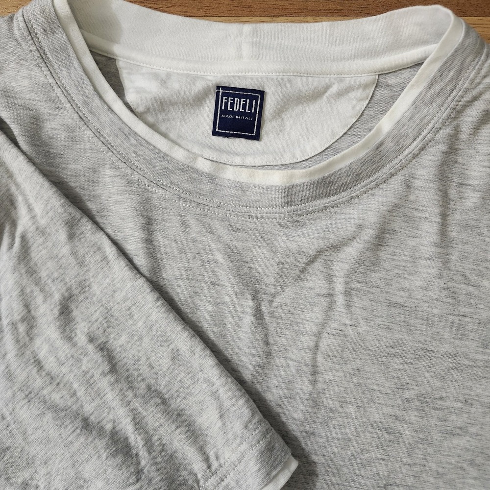 Fedeli Italy Men's Duo Cotton Jersey Mèlange T-shirt Grey/White Size XXL